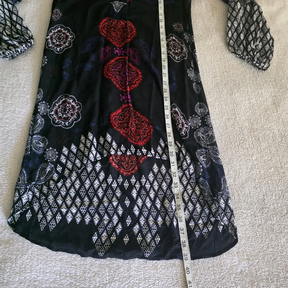 Free People Mixed Print Boho Tunic Dress Black Red Paisley High Low XS